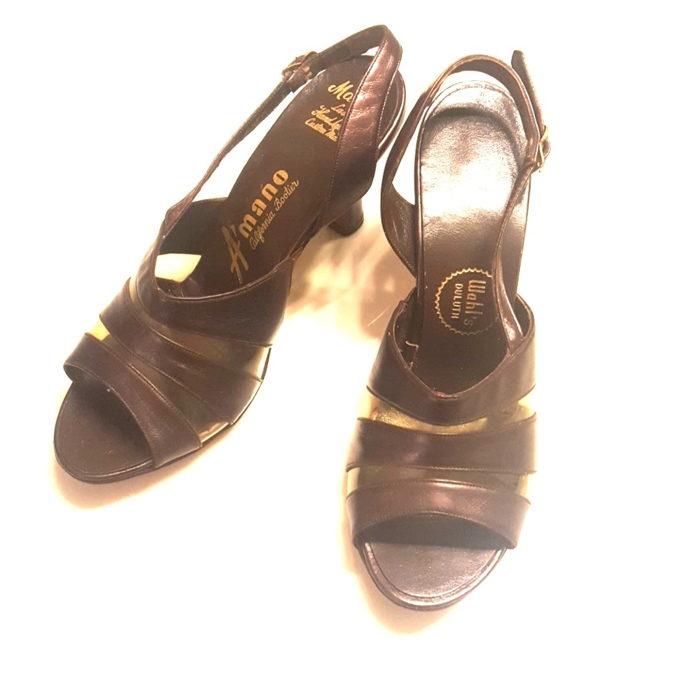 A'mano (Vintage) leather/clear slingbacks SZ6.5aa